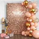 Qcity Rose Gold Shimmer Wall Backdrop 24PCS, Black Back Not See-Through Design, Square Sequin Glitter Backdrop Panel, Perfect for Outdoor Events, Birthdays, Wedding and Party Decoration