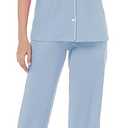 LUBOT 100% Cotton Pajamas for Women PJ Set Soft 2 Piece Ladies Button Knit Long Short Sleeve Sleepwear Loungewear, Size: Small