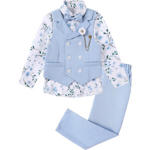 DISAUR Boys Suits Toddler Tuxedo Suit Wedding Ring Bearer Outfit Vest Pants Dress Shirt Bowtie Boutonniere for 5-6 Years