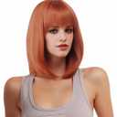 Rugelyss Auburn Short Straight Bob Wig with Bangs 12 Inches Copper Red Ginger Synthetic Hair Wigs for Women and Girl with Wig Cap fits for Halloween and Cosplay Costume Party