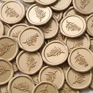 UNIQOOO Wax Seal Stickers - Rosemary Wedding Invitation Envelope Seal Stickers, 200 Pcs Self Adhesive Prosecco Metallic Light Gold Stickers, Perfect for Invitation, Gift Wrapping, Christmas, Light Gold