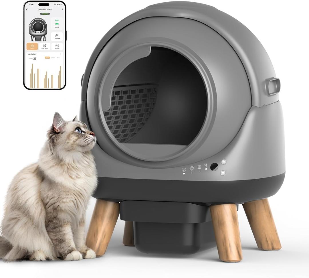 Self Cleaning Litter Box for Multiple Cats, G1 Automatic Cat Litter Box, Self-Cleaning Robot with Smart APP Control and Health Monitoring, Includes 2 Roll Trash Bag and Litter Mat, Grey