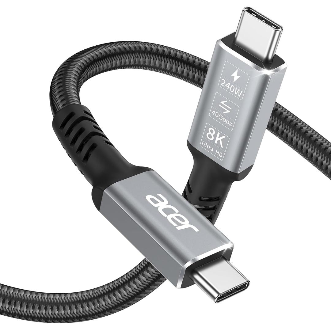 Acer USB4 Cable 40Gbps, 8K@60Hz Thunderbolt 4/3 Cable, 240W Fast Charging Braided High Speed USB-C Video Cord Compatible with MacBook, SSD, Docking, iPhone 16 and More (3.3FT)