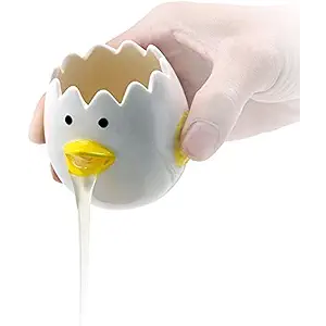 LuoCoCo Cute Egg Separator, Ceramics Vomiting Chicken Egg Yolk White Separator, Practical Household Small Egg Filter Splitter, Kitchen Gadget Baking Assistant Tool, Dishwasher Safe (Yellow)