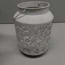 Vintage Metal Candle Lanterns with Handle Rustic Distressed White Decorative Candle Holder with Floral Cut-Out Design for Home, Garden, Patio, Porch, Parties, Weddings Decor (White)