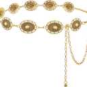 LEACOOLKEY Western Metal Concho Belt for Women Cowgirl Boho Waist Chain Belt for Dresses Jeans Pants (M:Fit waist 30"-35")