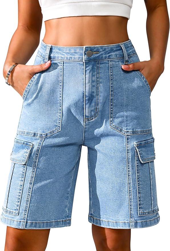 Bermuda Cargo Denim Shorts for Women Knee Length S
