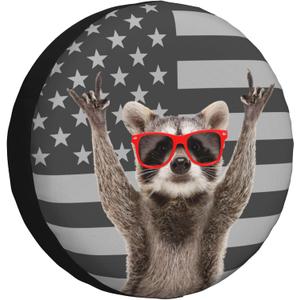 Spare Tire Cover for RV Camper Raccoon American Flag, Weatherproof Universal Wheel Cover for RV Travel Trailer Camper Truck 14inch
