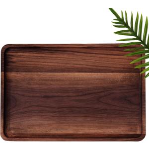Rustic Walnut Wood Serving Tray,13"x9" Rectangle Platter Tea Tray Coffee Table Tray,Kitchen Tableware Decor Decorative Wood Dessert Cup Tray,Wood Vanity Tray for Jewelry (Rectangle)
