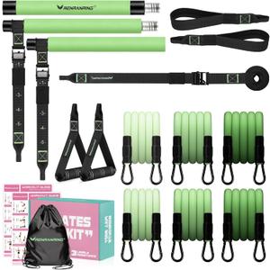 Pilates Bar Kit with Resistance Bands, Multifunctional Pilates Bar for Women & Men with Heavy-Duty Metal Adjustment Buckle, Pilates Home Equipment for Full BodyWorkouts