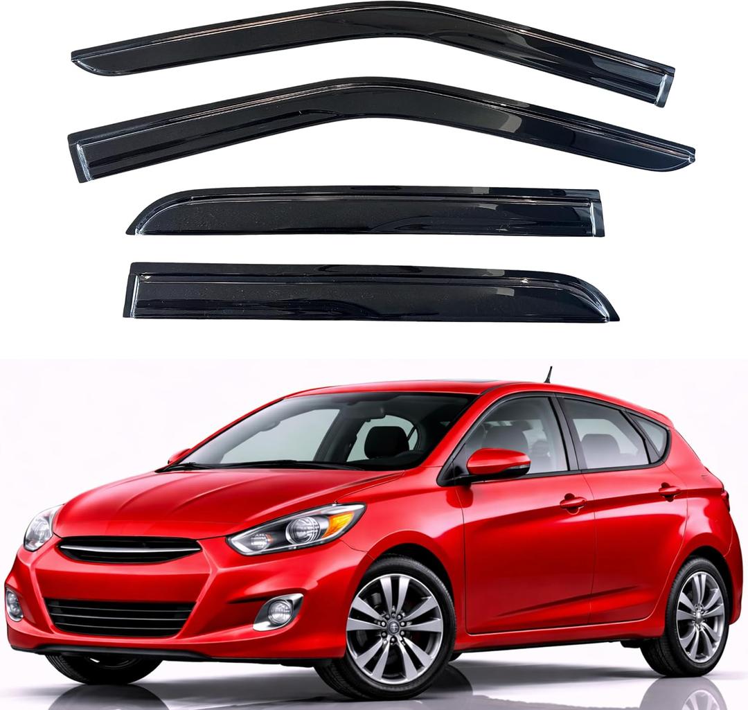 KPY Rain Guards Fit for 2012-2017 Hyundai Accent Hatchback, Out-Channel Window Visors Vent Wind Deflectors 4PC, Car Accessories for 12-17 Accent Hatchback (Excludes Sedan)