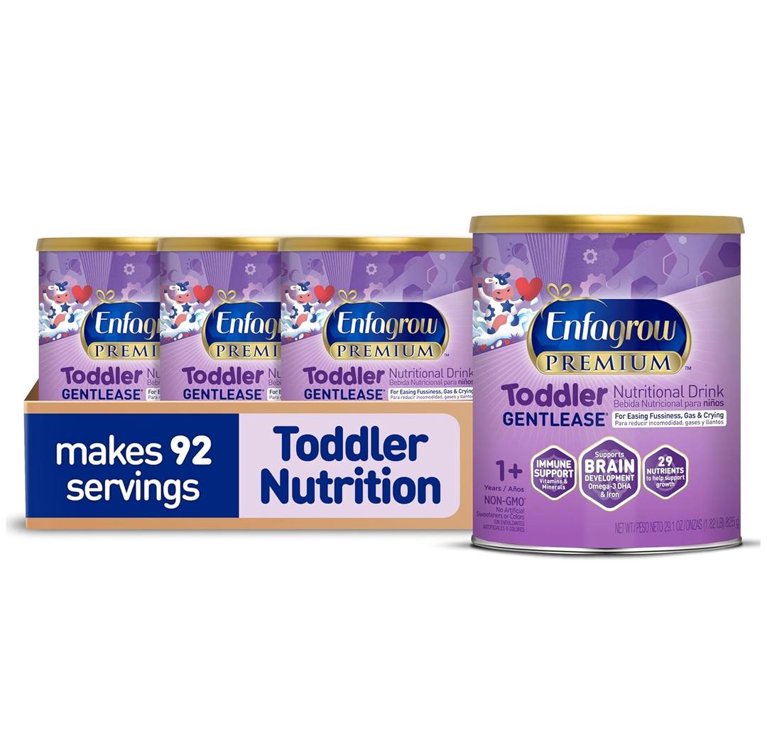 Enfagrow PREMIUM Gentlease Toddler Nutritional Drink, Made with Real Milk, Designed to Ease Fussiness, Gas & Crying, Nutrients for Growth & Immune Support, Powder Can, 29.1 Oz (Pack of 4)