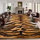 DweIke Tiger Rugs for Living Room, 8x10 Large Soft Faux Animal Tiger Print Area Rug, Washable Non-Slip Stain Resistant Throw Carpet for Dining Room Office Western Home Decor
