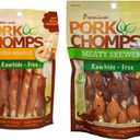 Pork Chomps Baked Pork Skin Dog Chews 12 Count, 5-inch Mini Twists & Premium 6CT Meaty Skewers, Brown, 3.98 Ounce Bundle, BB Date 10/07/2025