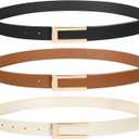 SUOSDEY 3 Pack Skinny Leather Belts for Women Jeans Belt for Dress with Alloy Buckle (Suitable for Waist Size 27-32", 1-Black+Brown+Beige)