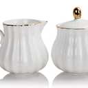 Sweejar Royal Ceramic Sugar and Creamer Set, 3 Piece Set with Cream Pitcher, Sugar Bowl, Sugar Set with Lid & Spoon, Coffee Serving Set Wedding Gift(White)