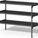 SONGMICS Shoe Rack, 3-Tier Shoe Storage Organizer, Space-Saving, 11.7 x 24.5 x 21 Inches, Entryway, Metal Frame, Non-Woven Fabric Shelves, Ink Black ULSH023BH01