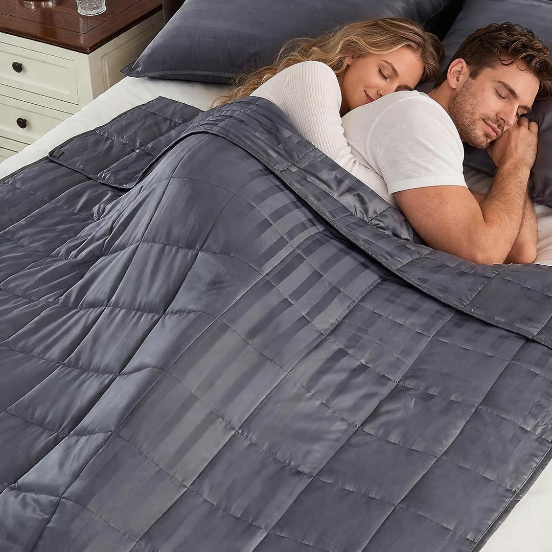 Anfie Weighted Blanket King Size for Adults (80"x87" 20lbs Stripe Grey),Cooling Heavy Blanket for Sleeping Perfect for 190-210 lbs, Breathable Blanket for Adults & Couple All Season, Machine Washable
