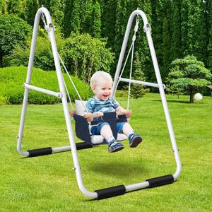 Hapfan Toddler Swing, Baby Swing with Heavy Duty Foldable Stand, Indoor Outdoor Swing Set for Aged 1-3, with Canvas Cushion Seat, 55lbs Capacity (Dark Blue)