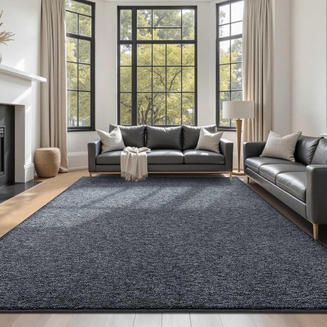 FinRec 6x9 Washable Area Rugs for Bedroom Living Room, Low Pile Thin Rug Solid Color, Non-Slip Carpet Indoor for Home Decor (Grey)