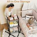 BBLIKE 3-Tier Diaper Caddy Organizer - Rolling Utility Baby Cart with Drawer and Side Pockets for Nursery and Baby Essentials, Multi-Function Cart for Bedroom and Bathroom, Gray