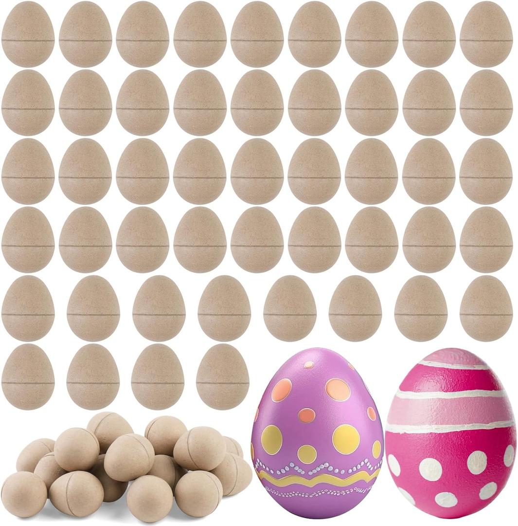 48 Pcs DIY Paper Mache Easter Eggs,3.2"x2.2"Durable Easter Eggs Empty,Cardboard Easter Eggs,Paint Your Own Paper Mache Eggs for Easter Party Gifts Basket Filler