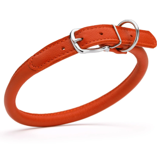 Rolled Leather Dog Collar Soft Round Collars, ID Tag for Small Medium Large Dogs (9 12 inch, Orange & Silver Buckle) Rolled Leather Dog Collar Soft Round Collars, ID Tag for Small Medium Large Dogs (9 12 inch, Orange & Silver Buckle)