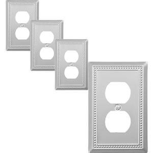 Single Duplex Outlet Cover Plate, 4-Pack Brushed Nickel Belaire Beaded Metal Wall Plate 1 Gang, Light Switch Cover, for Receptacle Light Switch, Switch Cover Decorative Wallplate, Durable