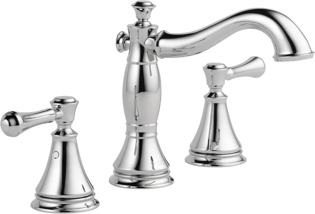Delta Cassidy Chrome Bathroom Faucet 3 Hole, 8 Inch Widespread Bathroom Sink Faucet for Vanity, Metal Push-Pop Drain Assembly, Chrome 3597LF-MPU