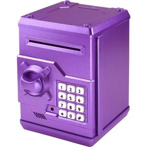 Piggy Bank Electronic Mini ATM for Kids Baby Toy, Auto Scroll Paper Money Safe Coin Banks Saving Box Password Code Lock for Children,Boys Girls Best Birthday Gift (Purple)