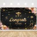 MEHOFOND Congrats Nurse Banner RN Graduation Party Decorations Nurse Graduation Class of 2025 Floral Black and Red Nursing School Graduation Party Decoration Banner Photo Booth Props 7x5ft