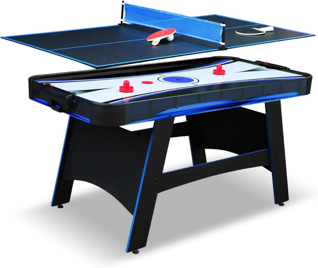 Hathaway Bandit 5-Ft Air Hockey Table for Home Game Room - with Table Tennis Top, Manual Scoring, High-Output Blower, Vibrant Graphics, Strikers & Pucks - Black and Blue Finish