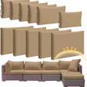 Patelai 11 Pcs Waterproof Patio Cushion Covers for Outdoor Sectional Furniture Wicker Rattan Patio Sofa Couch Chair Seat Pillow Slipcovers, 3 Sizes Covers Only (25.4 x 25.4X 3.54,Coffee)