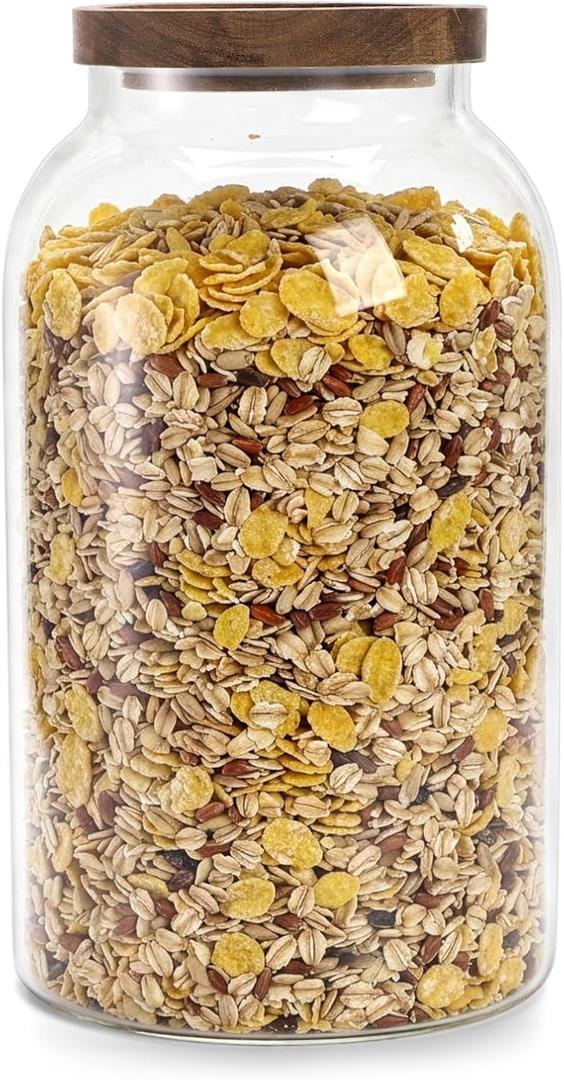 Bekith 1 Gallon Glass Jar with Wooden Airtight Lid, Large Food Storage Container/Canisters for Serving Tea, Coffee, Honey, Spice, Cereal, Egg, Kitchen Canister, Clear