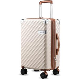 LUGGEX Luggage with Spinner Wheels, Polycarbonate Expandable Hard Shell Suitcase, Carry On 20 Inch, Beige