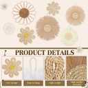 Chunful 7 Pcs Boho Wall Basket Decor Rattan Flower Wall Decor Nursery Daisy Flower Woven Macrame Hanging Flowers for Baby Kids Girls Farmhouse Bedrooms Living Rooms Kitchen Home(Light Beige Yellow)
