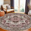 BESTSWEETIE 6ft Area Rugs for Living Room Washable Non Slip Carpet Low Pile Soft Vintage Print Pattern Rug for Bedroom Dining Room Kitchen Entryway Indoor-Burgundy / Brown / Brick / Black / Light tan