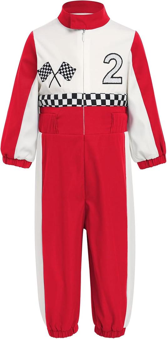 IBTOM CASTLE Toddler Boys Girls 1st 2nd Birthday Outfits Race Car Driver Long Sleeve Romper Racer Jumpsuit 18-24 Months