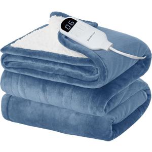 Bedsure Electric Blanket Twin with Preheat Function - Soft Flannel Heated Blanket Twin Size, Fast Heating with 6 Time Settings (Up to 10H) & 6 Heat Settings, Gifts for Grandma (62x84 inches, Blue)
