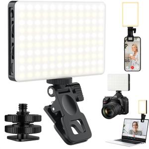 120 LED Selfie Light for iPhone, Portable Phone Light with Clip & Camera Tripod Adapter - 5000mAh Rechargeable, 3 Lighting Modes, CRI 97+ for Video Recording, TikTok, Tripod Mount Rings (Black)