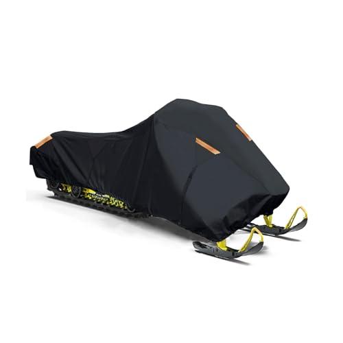 Snowmobile Cover Heavy Duty 420D Oxford Universal Trailerable Snowmobile Storage Cover, Compatible with P-olaris Ski-Doo A-rctic Cat Y-amaha L-ynx C-amso C-FMOTO (Black, 145" L x 51" W x 48" H)