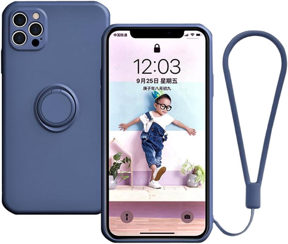Liquid Silicon Case with Rotating Ring Compatible with iPhone 12 Pro - Authentic Anti-Slip Liquid Silicone - 360 Rotating Metal Ring - Elegant - Innovation and Style in one Blue