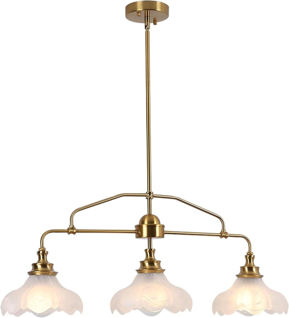 32.5" Modern Kitchen Island Lights with Alabaster Glass Shade, 3-Light Dining Room Lighting Fixtures Hanging, Transitional Multi Pendant Lighting, Brass Finish