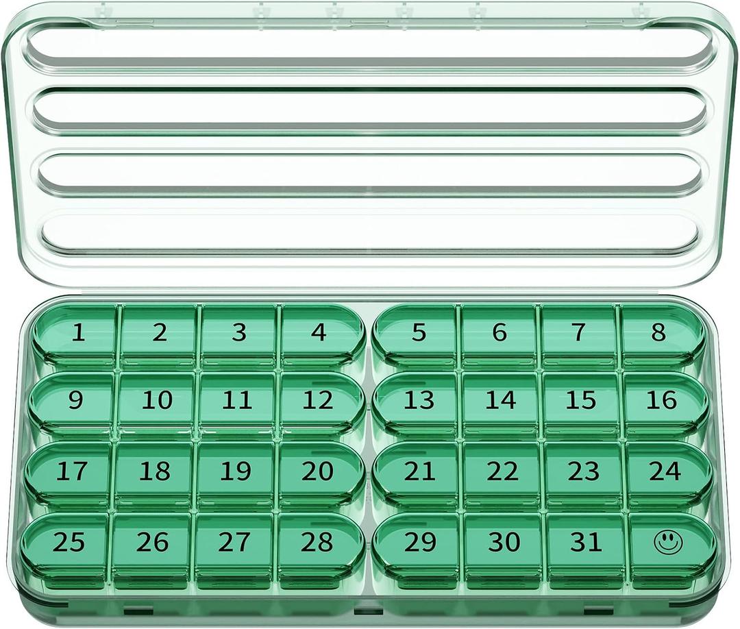 Zoksi Monthly Pill Organizer 1 Time a Day, 30 Day Pill Box Organizer Once a Day, One Month Large Pill Case for Travel, 31 Day Daily Medcine Container for Vitamins, Supplement & Medication (Olive)