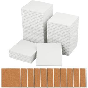 50 Pieces 4 Inch Blank Ceramic Coasters, Unglazed Ceramic Tiles Coasters, Ceramic Tiles with Cork Backing Pads for Painting, DIY Crafts, Mosaics, Square, White.by GNIEMCKIN.