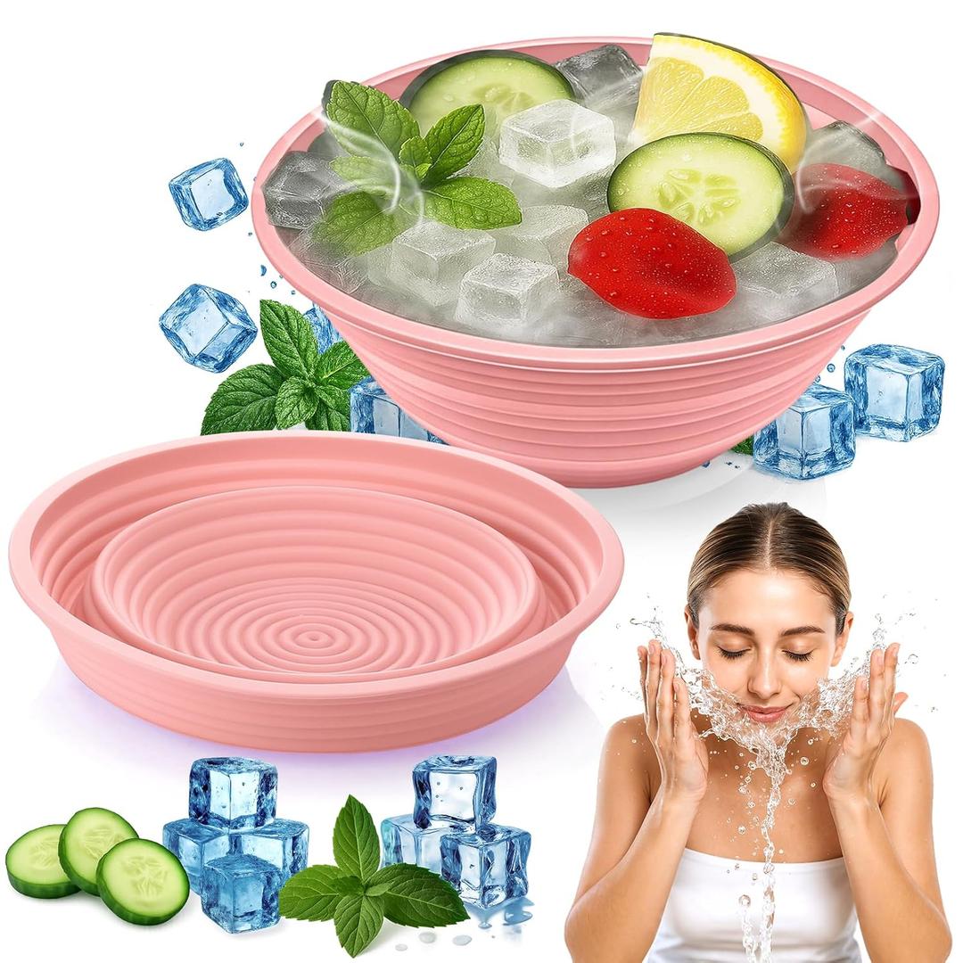XANGNIER Face Bowl for Ice  Collapsible Silicone Facial Ice Bath Bowl for Cold Plunge Therapy, Skin Tightening & Acne Relief  Portable Spa Tool for Home & Travel, Pink