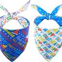 CROWNED BEAUTY Birthday Dog Bandanas Reversible Large 2 Pack, Happy Birthday Set, Adjustable Triangle Holiday Blue Scarves for Medium Large Extra Large Dogs Girl Boy Pets DB50-L