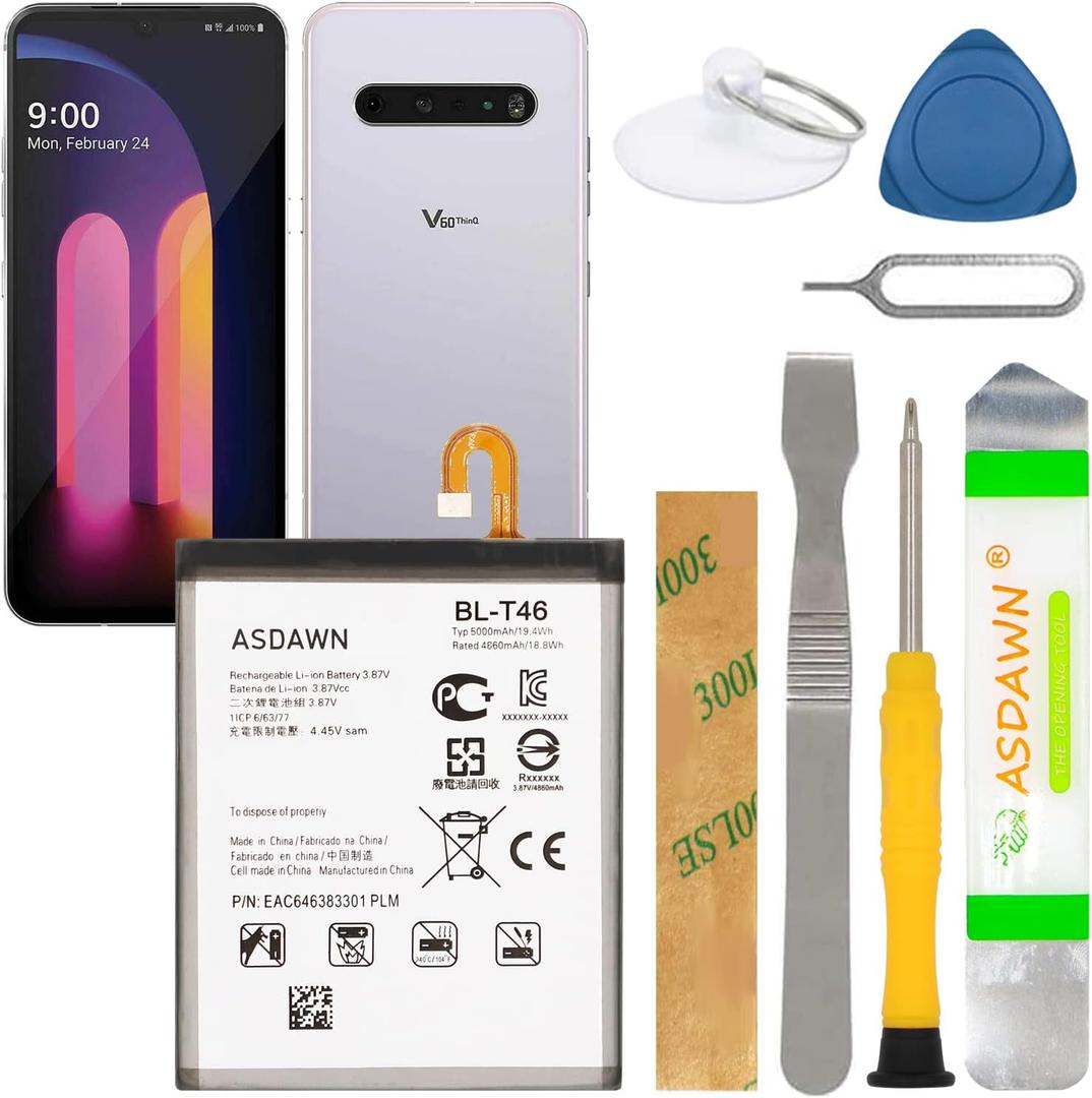 ASDAWN BL-T46 Battery for LG V60 ThinQ 5G V600 LM-V600TM LM-V600VML LM-V600VMW LMV600VM LMV600TML V600QM6 LMV600VMLAVRZCB LMV600AMAATTCB EAC646383301 Replacement with Repair Tool Parts