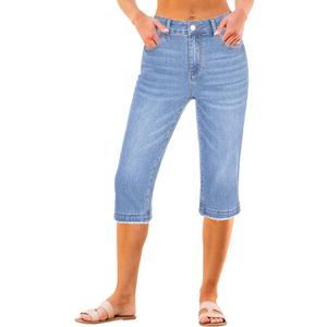 luvamia Capri Jeans for Women Trendy Mid Rise Distressed Raw Hem Casual Summer Stretchy Denim Capris Pants Relaxed Fit (Blue, L)
