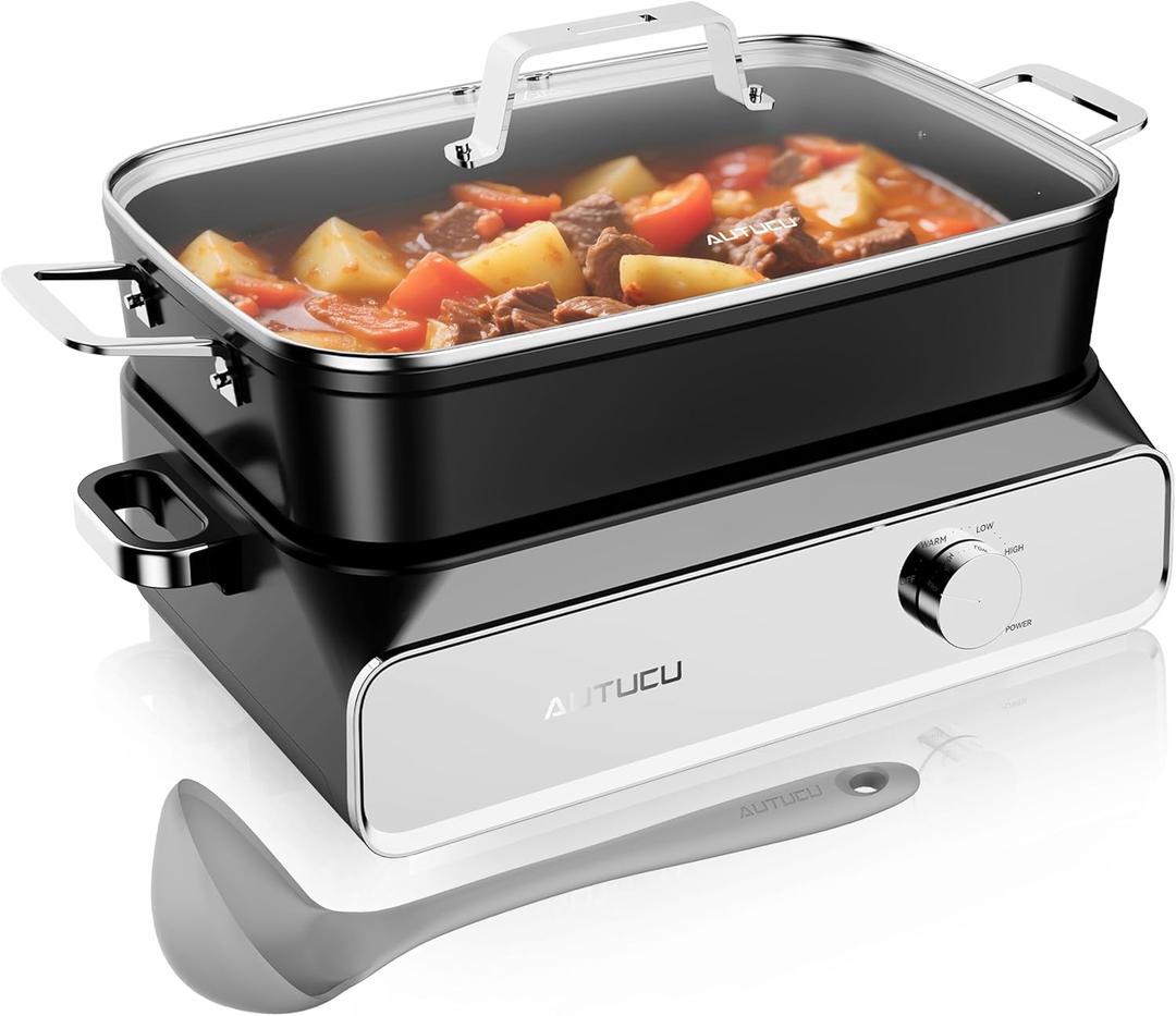 Slow Cooker 10-Quart - PFOA-Free Ceramic Coating, Oven Safe to 450F | Keep Warm Function for Large Family Gatherings (Includes Silicone Spoon)